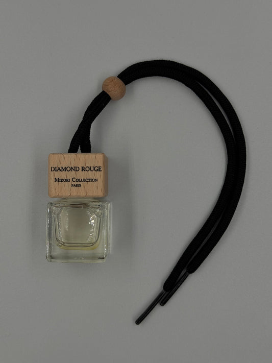 Diamond Rouge Mizori Collection Paris car perfume with hanging cord, luxury automotive air freshener in elegant design