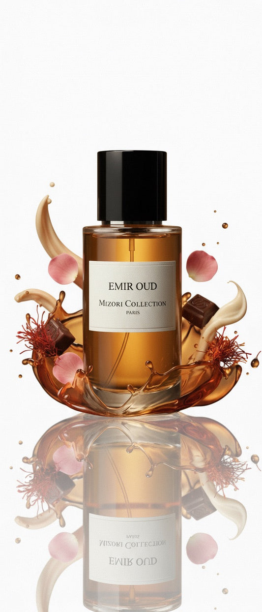 Mizori Collection Emir Oud 50ml Eau de Parfum bottle on white background – luxurious oriental oud fragrance