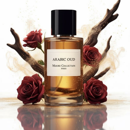 Mizori Collection Arabic Oud 50ml Eau de Parfum bottle on white background – rich oriental oud fragrance for men and women