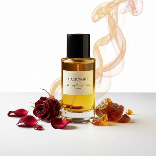 Mizori Collection Darknight 50ml Eau de Parfum bottle on white background – mysterious woody amber fragrance
