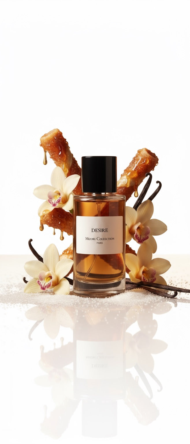 Mizori Collection Desire 50ml Eau de Parfum bottle on white background – elegant floral fruity fragrance