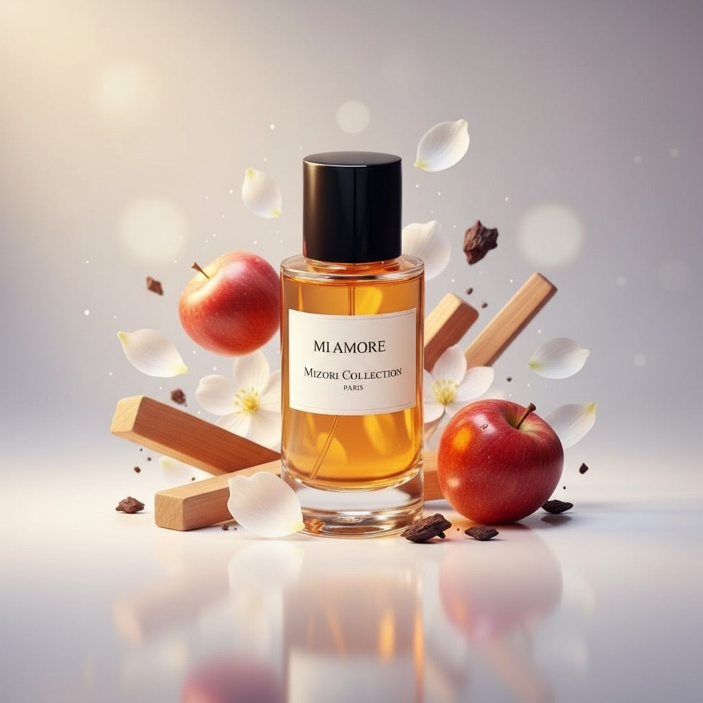 Mizori Collection Mi Amore 50ml Eau de Parfum bottle on white background – romantic fruity floral fragrance unisex best seller
