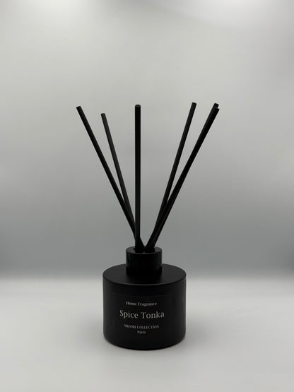 Mizori Collection Paris Spice Tonka luxurious home fragrance sticks, elegant diffuser adding warm, aromatic scent to any room.