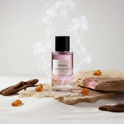 Mizori Collection Morelia 50ml Eau de Parfum bottle on white background – refined floral woody fragrance