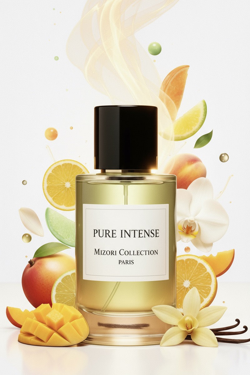 Mizori Collection Pure Intense 50ml Eau de Parfum bottle on white background – bold fresh intense fragrance unisex