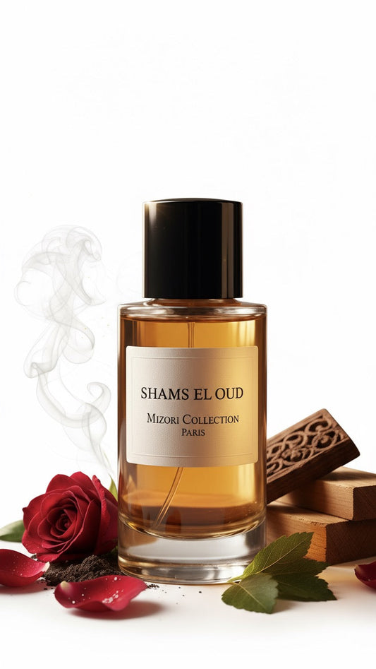 Mizori Collection Shams El Oud 50ml Eau de Parfum bottle on white background – luxury oriental oud fragrance
