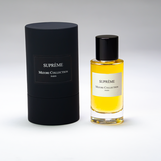 Supreme 50ML Eau De Parfum by Mizori Collection with Packaging – Vibrant unisex fragrance of citrus, warm woods, amber & musk in a luxurious presentation.
