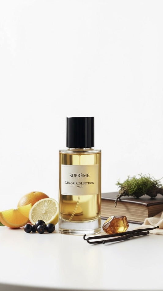 Mizori Collection Supreme 50ml Eau de Parfum bottle on white background – luxurious fresh spicy fragrance