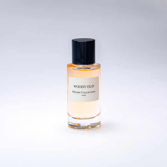 Mizori Collection Woody Oud 50ML Eau De Parfum – Rich, unisex fragrance blending deep oud, rose, jasmine, amber, and musk for a sophisticated, long-lasting scent
