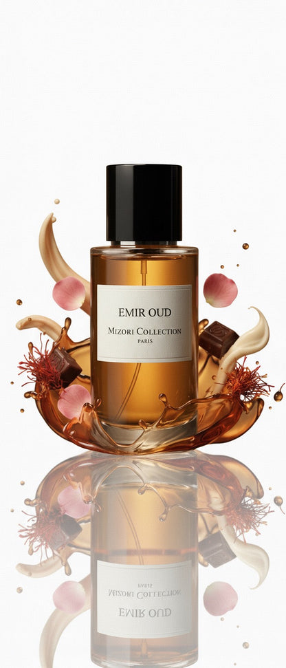 Mizori Collection Emir Oud 50ml Eau de Parfum bottle on white background – luxurious oriental oud fragrance