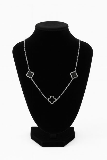 mizori jewelry stainless steel 13mm silver black clover necklace on stand