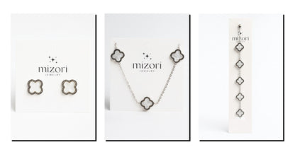 mizori jewelry stainless steel 13mm silver white clover necklace bracelet and earrings set