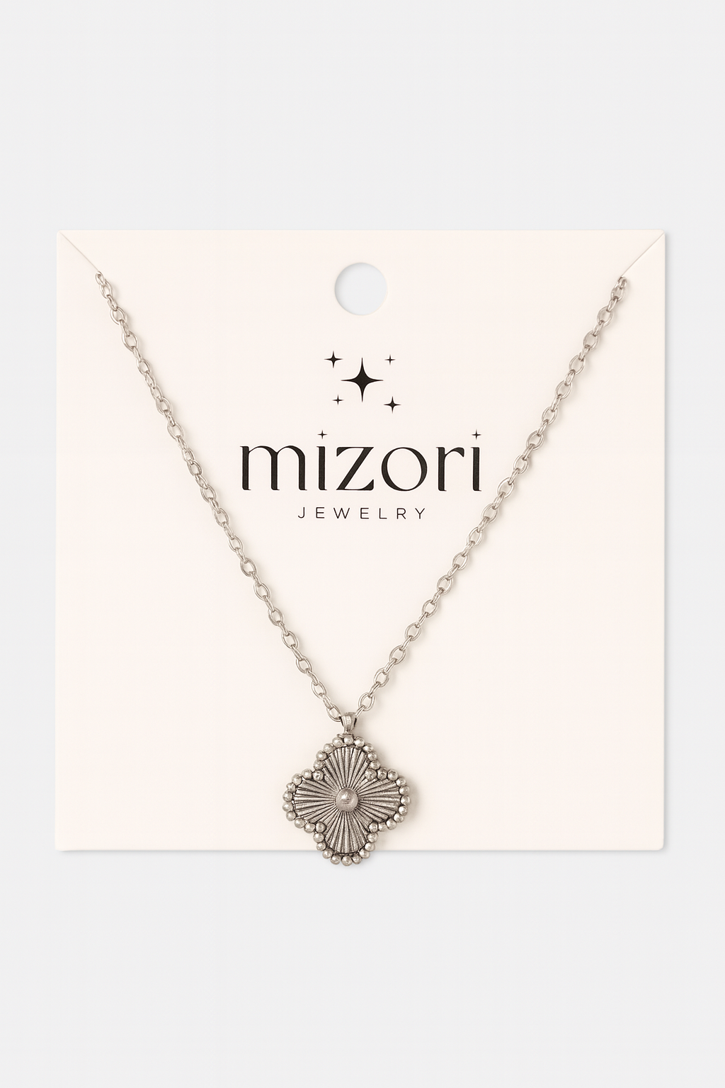 Mizori Jewelry stainless steel silver clover necklace 13mm pendant