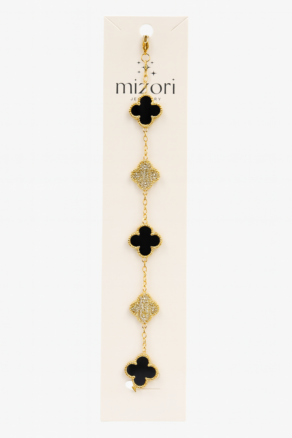 Mizori Jewelry stainless steel black & gold clover bracelet with 13mm chain