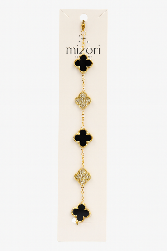Mizori Jewelry stainless steel black & gold clover bracelet with 13mm chain