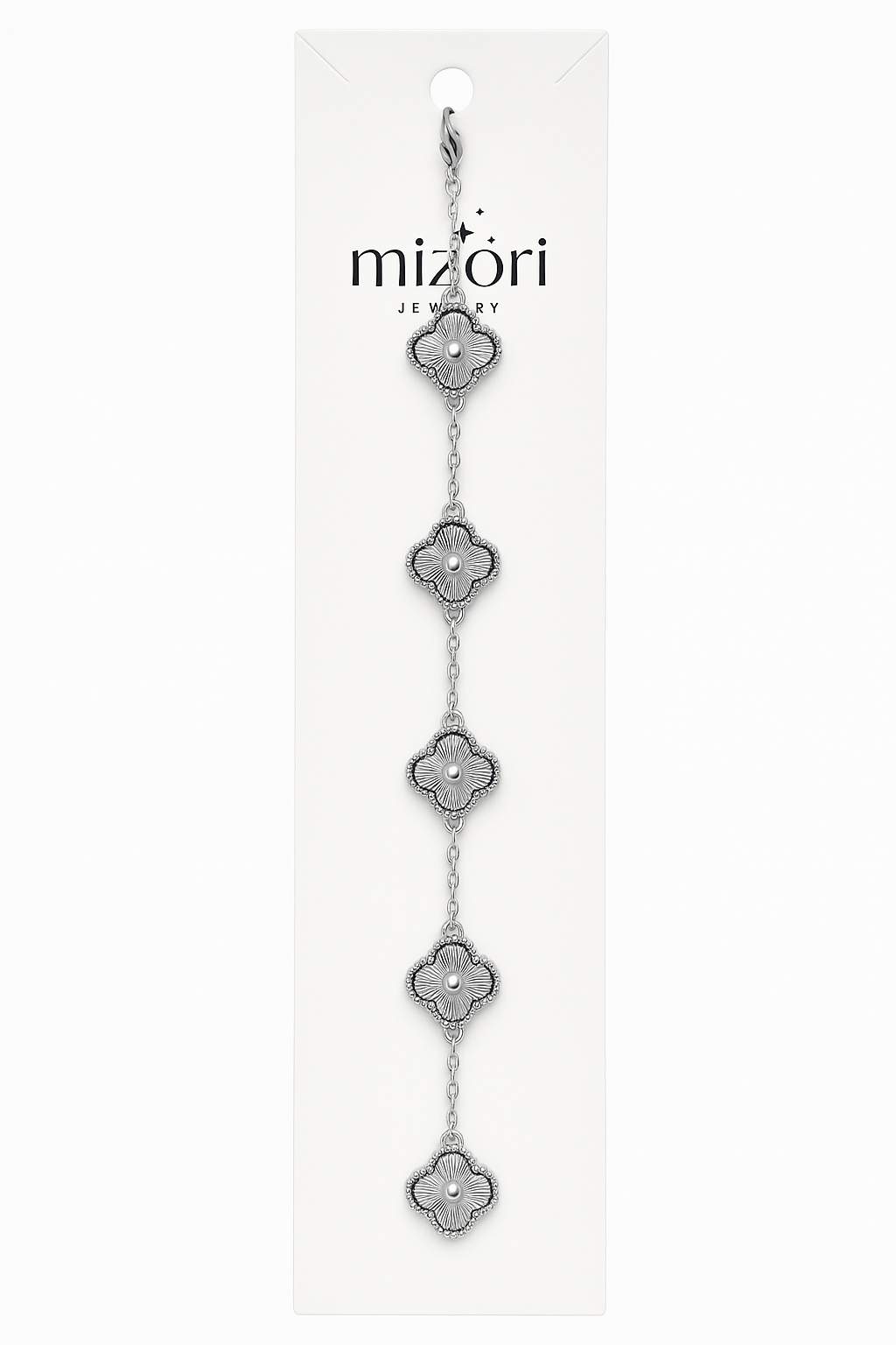 Mizori Jewelry stainless steel silver 13mm clover bracelet elegant water resistant fashion jewelry