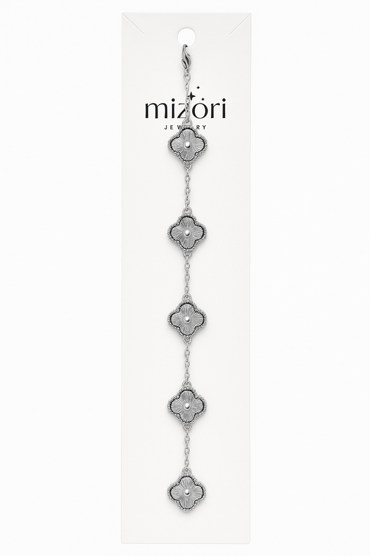 Mizori Jewelry stainless steel silver 13mm clover bracelet elegant water resistant fashion jewelry