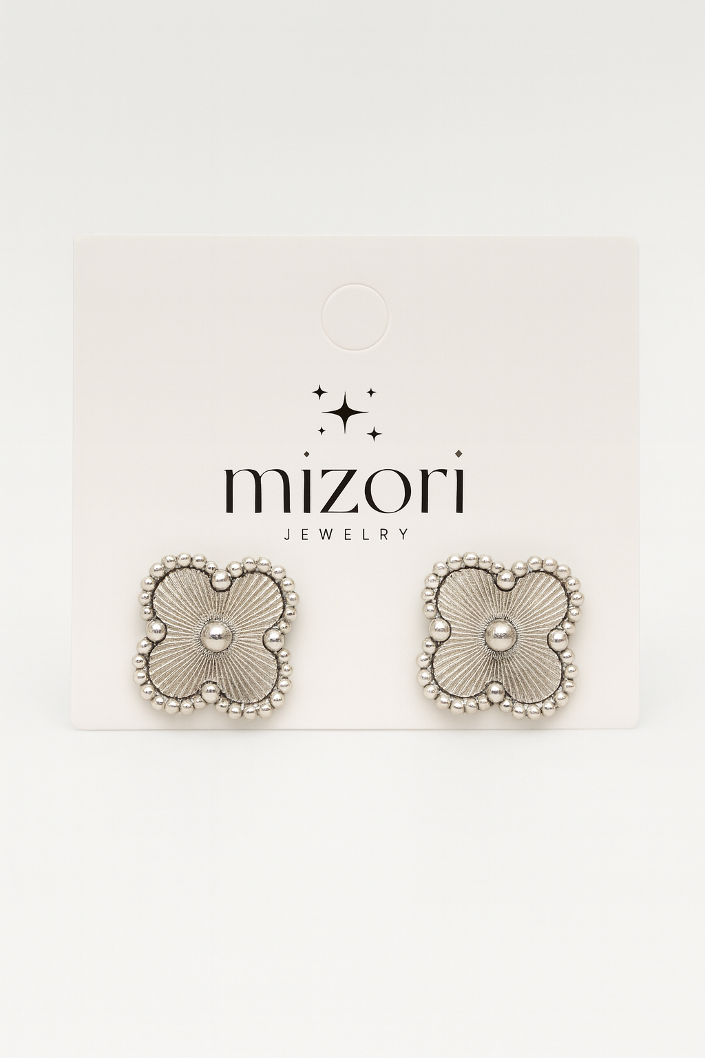 Mizori Jewelry stainless steel silver 13mm clover earrings