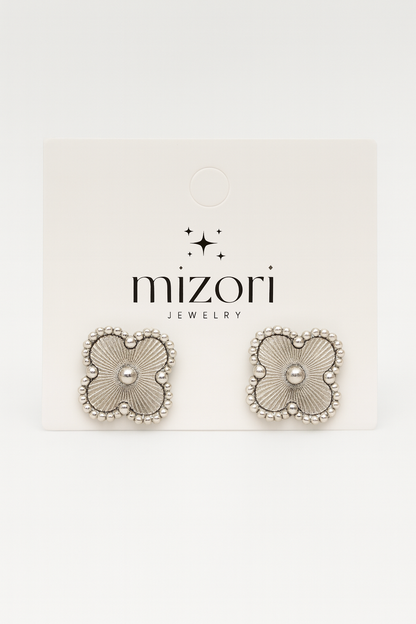 Mizori Jewelry stainless steel silver 13mm clover earrings