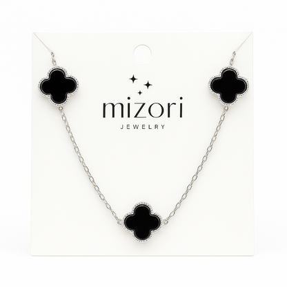 mizori jewelry stainless steel silver black clover necklace 13mm with 3 clovers