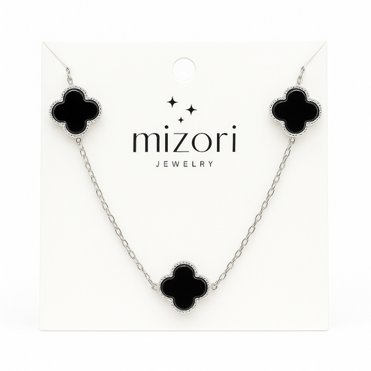 mizori jewelry stainless steel silver black clover necklace 13mm with 3 clovers