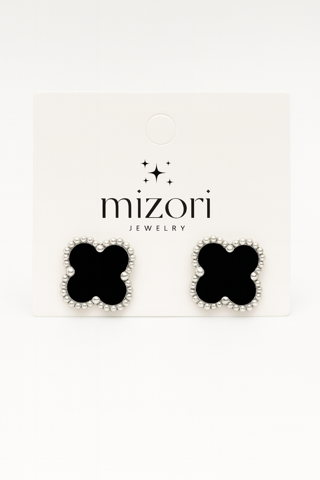 mizori jewelry stainless steel silver black clover earrings 13mm