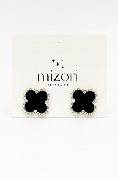 mizori jewelry stainless steel silver black clover earrings 13mm