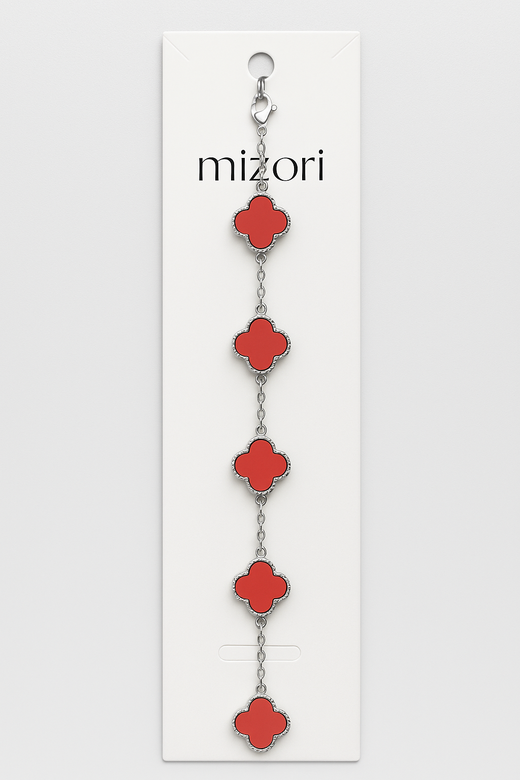 Mizori Jewelry stainless steel silver pink clover bracelet 13mm elegant water resistant fashion jewelry