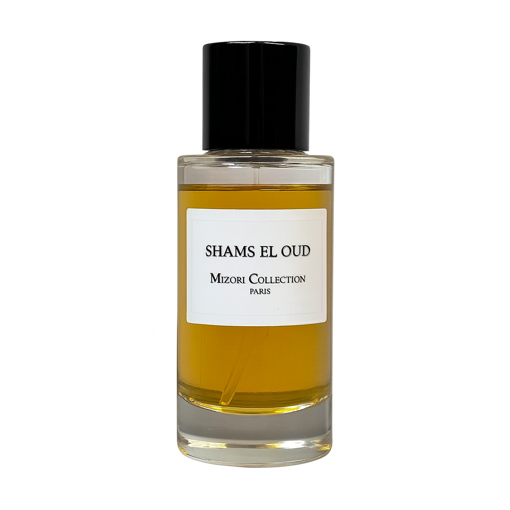 Mizori Collection Paris Shams El Oud Eau de Parfum 50ml – luxury oud perfume bottle with box, long-lasting unisex fragrance