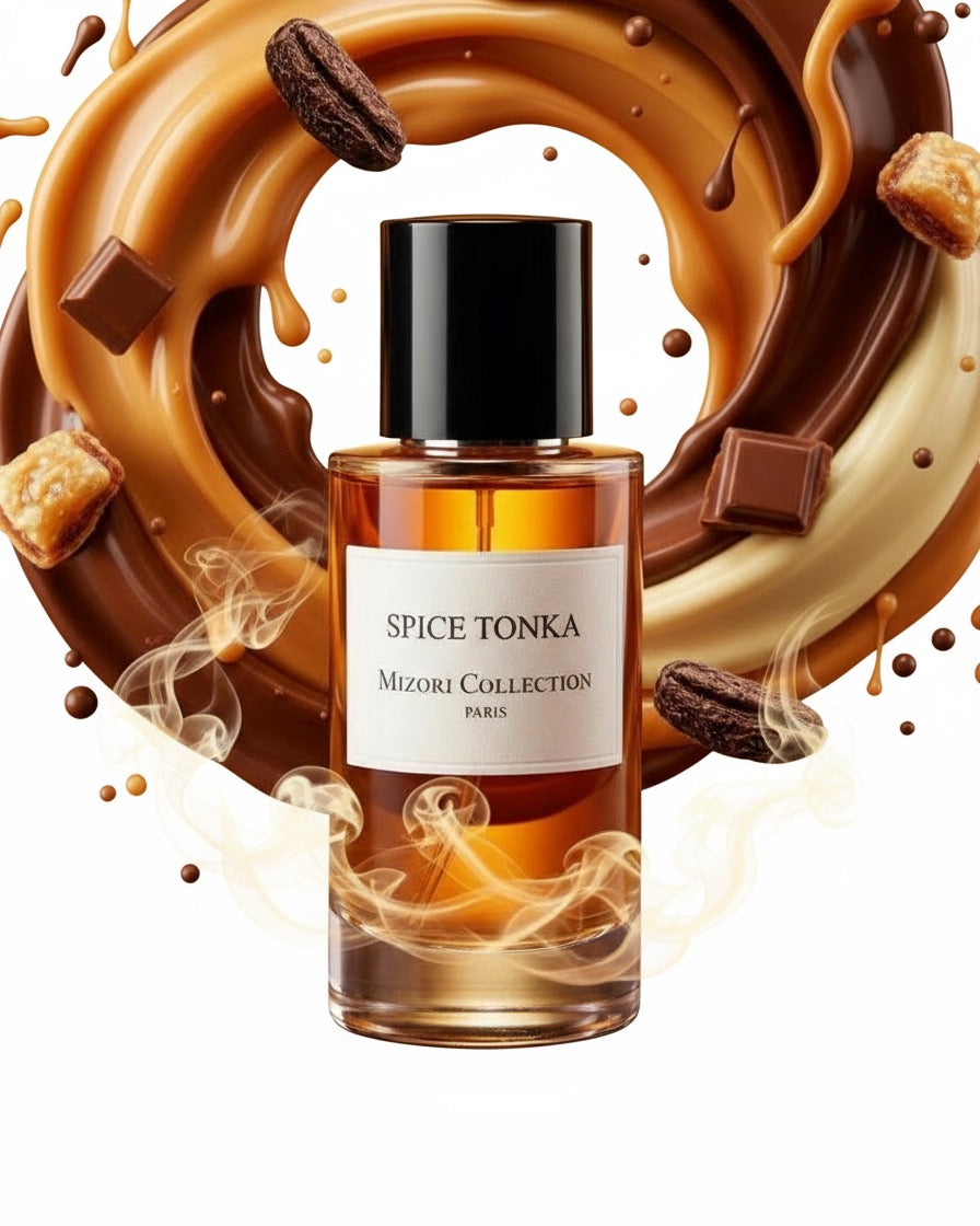 Mizori Collection Spice Tonka 50ml Eau de Parfum bottle on white background – warm spicy tonka bean fragrance unisex