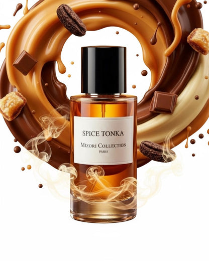 Mizori Collection Spice Tonka 50ml Eau de Parfum bottle on white background – warm spicy tonka bean fragrance unisex