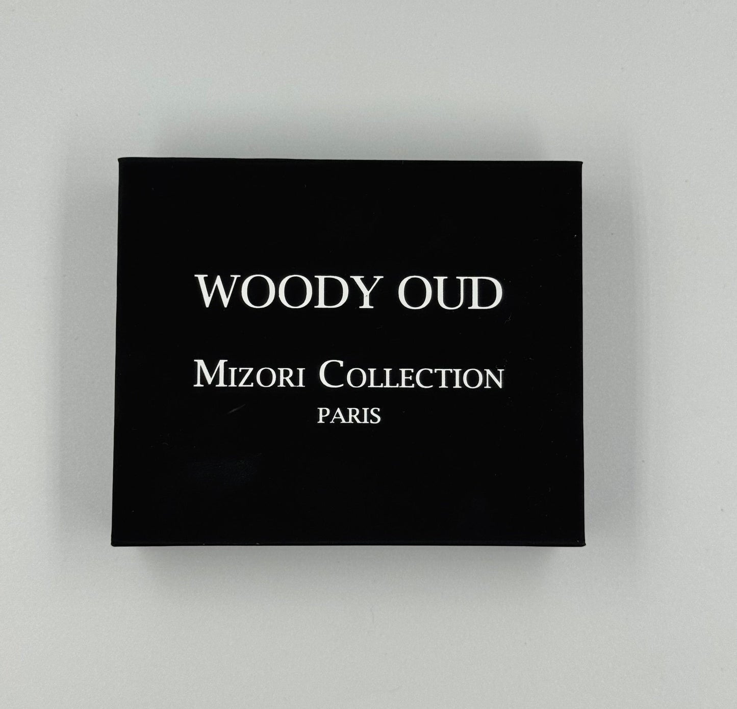 Woody Oud Mizori Collection Paris 6ml car perfume in elegant box packaging, luxury long-lasting vehicle air freshener