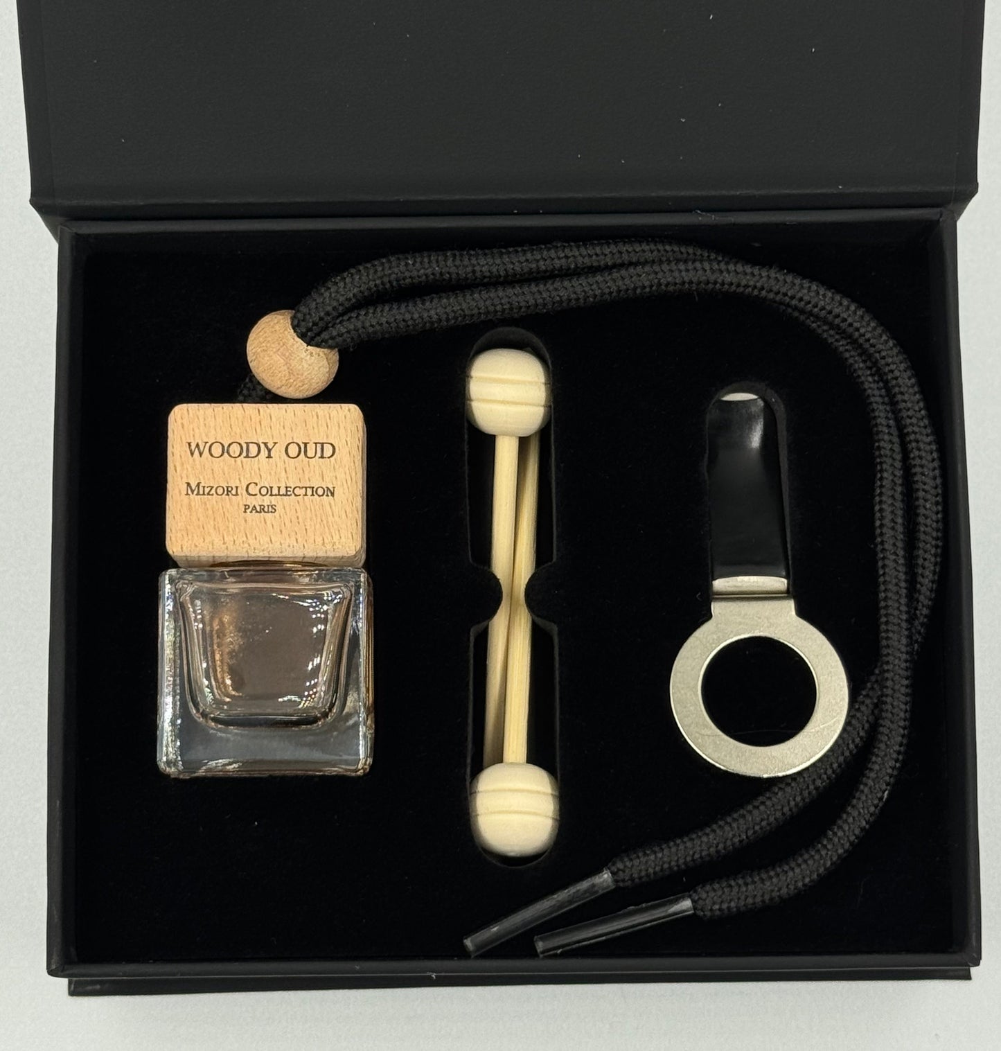 Woody Oud Mizori Collection Paris 6ml car perfume in box with fragrance sticks, luxury long-lasting automotive air freshener