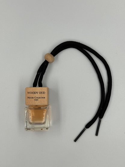 Woody Oud Mizori Collection Paris 6ml car perfume with hanging cord, luxury automotive fragrance diffuser